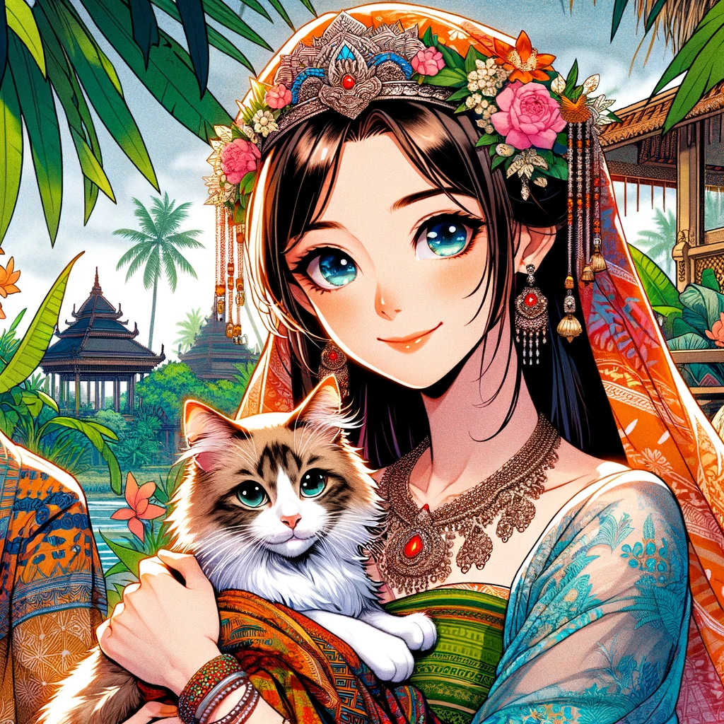 インドネシアの女性と猫ちゃん