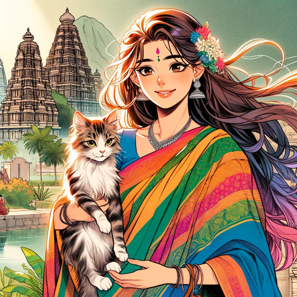 インドの女性と猫ちゃん