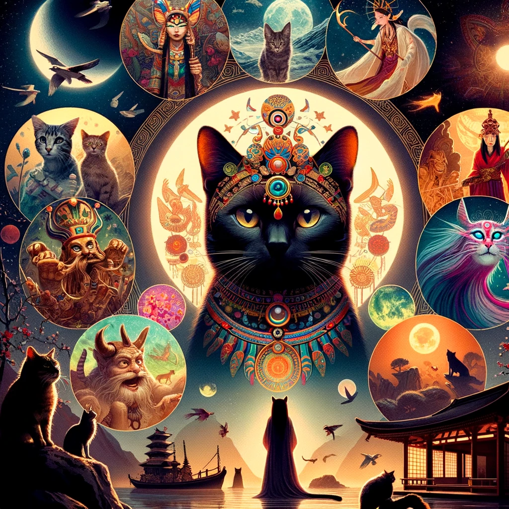 「猫ちゃんの神秘的な伝説と文化」のポスター